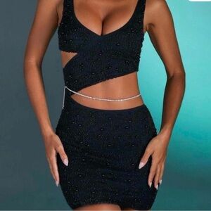 Oh Polly Black Beaded Mini dress